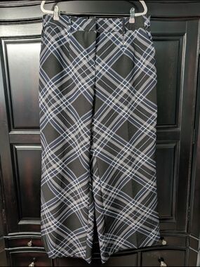 Cato Navy Blue And White Wide-Leg Plaid Pants